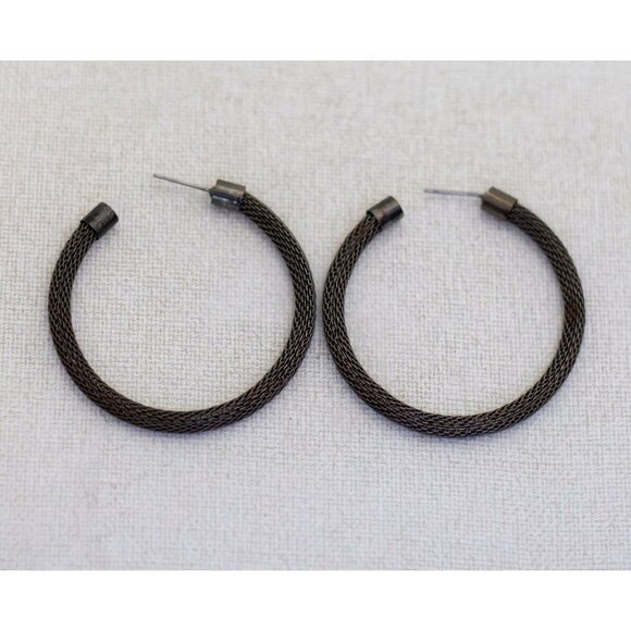 Vintage Silver Tone Chain Style Hoop Earrings - K1 - Picture 1 of 2